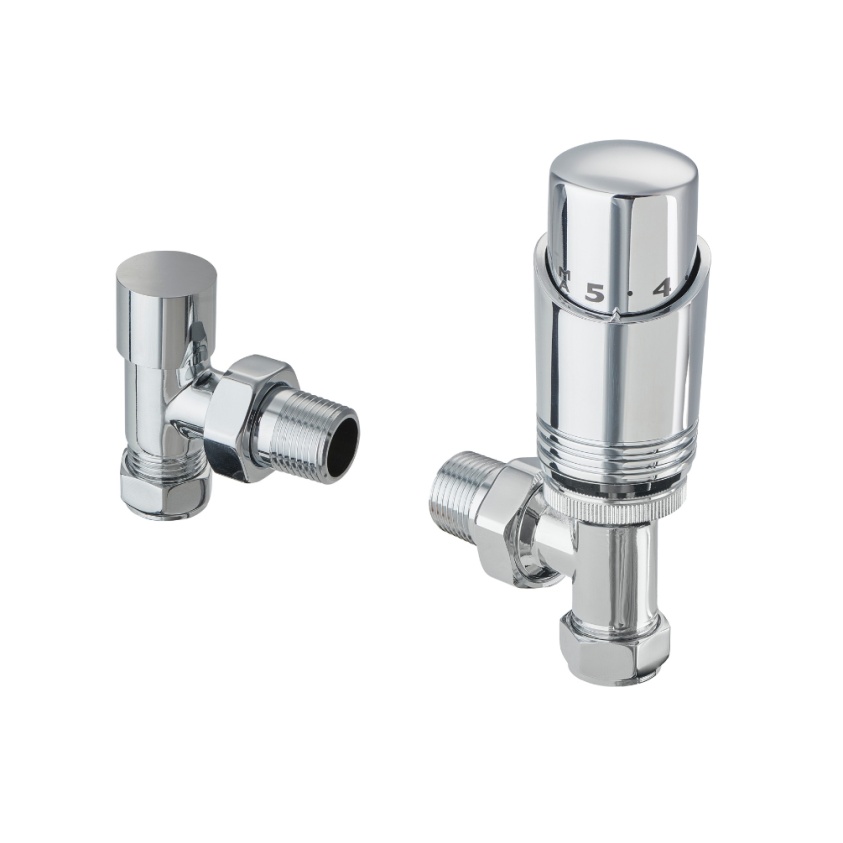 Product Cut out image of the Terma Cylindrical TRV Chrome Angled Radiator Valve
